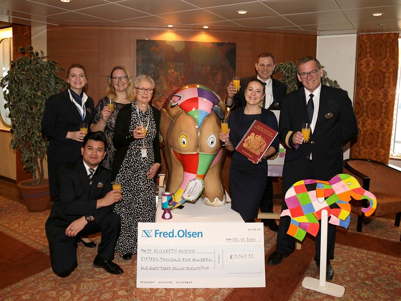 Fred. Olsen Cruise Lines’ 'Elmer's Travel Trunk' sets sail on South American adventure, following donation of £15,000 to St Elizabeth Hospice