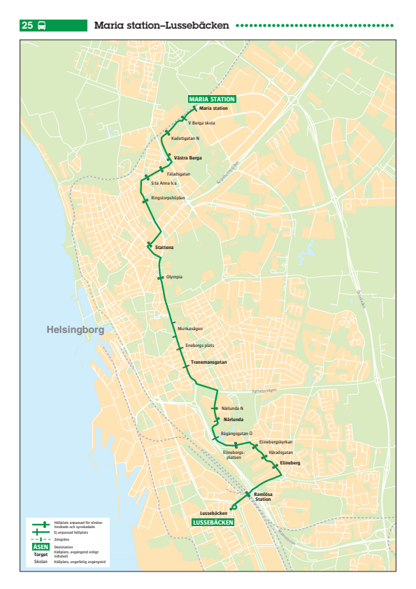 Karta linje 25 i Helsingborg - Skånetrafiken