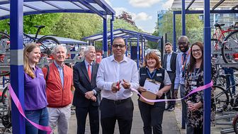 Bedford MP Mohammad Yasin opens the station's new 322-space cycle hub