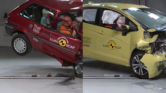 Euro NCAP 20th Anniversary – Thatcham Research crash tests the 1997 Rover 100 and a current Honda Jazz 