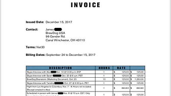 The invoice Frankart sent to BrewDog (source: Twitter)