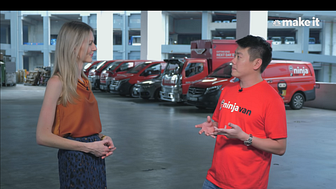 Ninja Van CEO Lai Chang Wen being interviewed by CNBC Make It's Karen Gilchrist