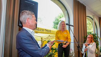 Fredrik Kristiansson (Kontorschef), Susanne Kallur (VD) och Susanne Thuresson (vice VD) från den officiella invigningen av Kristianstadskontoret.