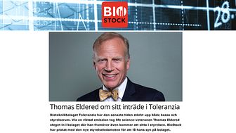 Läs BioStocks intervju med Life science-veteranen Thomas Eldered om sitt inträde i Toleranzia