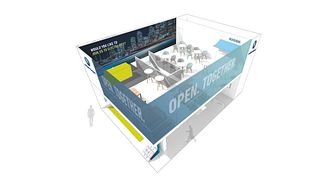 The BPW stand, from a bird's eye view: BPW lures visitors upstairs with networking and get-togethers, downstairs with high-tech innovation. 