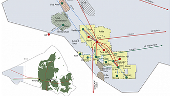 Nordsøens danske felter herunder de felter som TotalEnergies (gule) og INEOS (orange/røde) opererer.