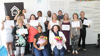 Amreeta Kaur and Colette Lowe from Bridges out of Poverty (seated) with ng homes tenants who completed the first Gettng Ahead programme.