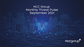 NCC Group Monthly Threat Pulse September 2021. Illustrated wireframe cityscape in futuristic style. Royalty-free stock vector ID: 1335323081.