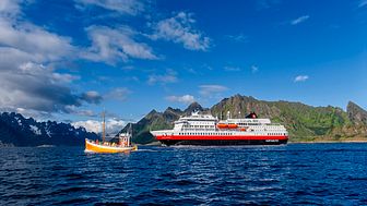 BATTERY-HYBRID POWERED: MS Otto Sverdrup offers year-round expedition cruises along the spectacular Norwegian coastline, and is Hurtigruten Expeditions' third battery-hybrid powered ship. Photo: AGURTXANE CONCELLON/Hurtigruten Expeditions