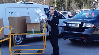 Ingrid Svensson, Health and Safety Manager at NEVS, providing protection material to the health authorities.