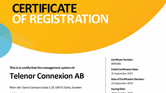 Telenor Connexion achieves ISO 27001 certification