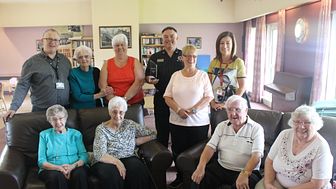 Hawthorn Sheltered Housing Residents with SFRS Area Manager for Glasgow George McGrandles and SFRS Officer Fiona Herriot (seconded to ng homes) and Sheltered Housing Support Officer Chris Quail.