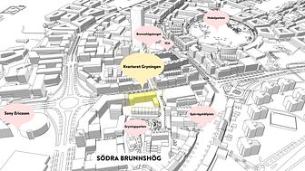 Illustration över lokalisering för Kvarteret Gryning. Illustration: Lunds kommun.