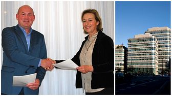 Andreas Norbrant, stadsdirektör Malmö stad och Kerstin Tham, rektor vid Malmö universitet signerar det nya samverkansavtalet. Bild: Daniel Gustafsson