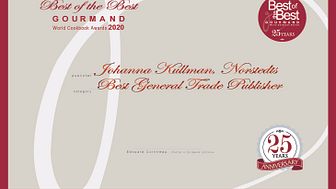 Johanna Kullman from Sweden is awarded 'Best General Trade Publisher In The World' by Gourmand Awards