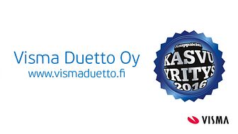 Visma Duetto Oy on vuoden 2016 Kasvu- ja Menestyjäyritys