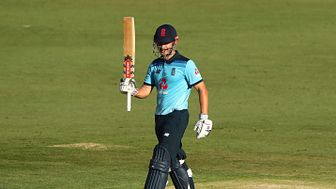 Sam Hain celebrates his century against Cricket Australia XI at Metricon
