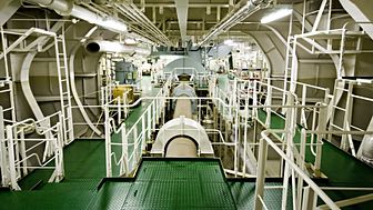A ship's engine room is one of the main sources of structure borne noise