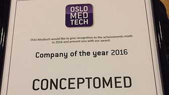 ConceptoMed named Company of the Year 2016, Oslo Medtech