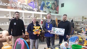 Mayor of Mid and East Antrim, Cllr William McCaughey, with volunteers at the MEABC Christmas Toy Appeal 2021