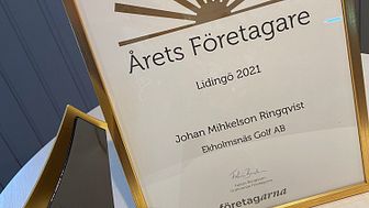Ägaren till Ekholmsnäs Golf Lidingö belönad med utmärkelsen Årets Företagare på Lidingö 2021