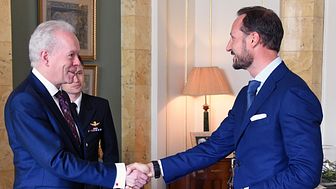 Professor Andrew Wathey CBE meeting Crown Prince Haakon of Norway.