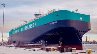 Fartyget Nabucco sjösattes i början av november men döptes i Göteborg under måndagen. Bild: Wallenius Wilhelmsen.