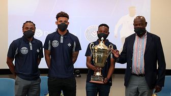 Pictured are: Soccer stars Siphiwe Tshabalala; Ronwen Williams; Andile Dlamini and Phil Mogodi, president of SAFA Johannesburg
