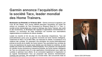 Garmin annonce l’acquisition de la société Tacx, leader mondial des Home Trainers