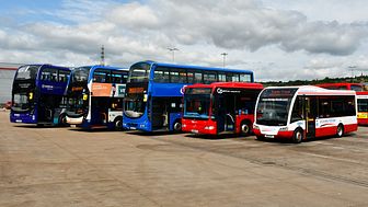 NEbus lineup including buses from Arriva North East, Stagecoach North East, L & G Coaches, Go North East and Stanley Travel