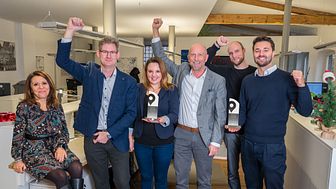 idem telematics Geschäftsführer Jens Zeller (3.v.r.) und sein Team freuen sich über den Mehrfach-Sieg beim Deutschen Telematik Preis
