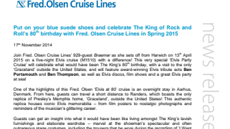 Put on your blue suede shoes and celebrate The King of Rock and Roll’s 80th birthday with Fred. Olsen Cruise Lines in Spring 2015 