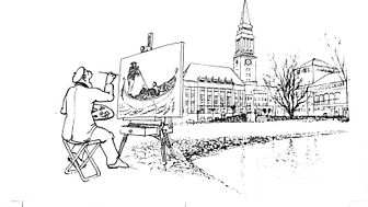 15 charakteristische Kieler Ansichten von 15 lokalen Illustrator*innen wie hier: das Rathaus von Alexander Mága