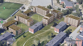Perspektivillustrasjon av det tredje byggetrinn på Kringsjå. Tegnet av LMR Arkitektur AS.