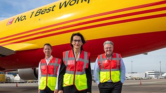Fra venstre: Thomas Ogilvie, Chief Human Resources Officer i Deutsche Post DHL Group; Regine Büttner, Executive Vice President HR, DHL Express; John Pearson, adm. direktør i DHL Express