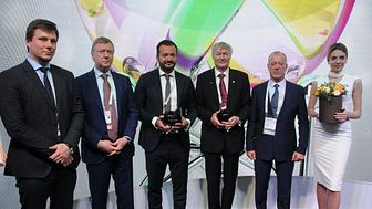 Pictured above from left: Alexey Tarasov, Moscow State University; Anatoly B. Chubais, Chairman of the board; Dr. Georgios Foufas, CCO of Exeger; Professor Michael Grätzel OF EPLF; Victor Mann, Technical Director of Rusal. Image credit: rareearth.ru