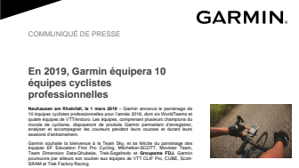 En 2019, Garmin équipera 10 équipes cyclistes professionnelles