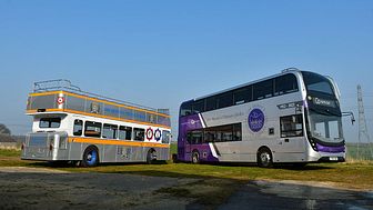 Go North East’s Queen’s Platinum Jubilee bus is pictured alongside the 1977 Queen’s Silver Jubilee Tyne and Wear bus which is currently being restored by the North East Bus Preservation Trust