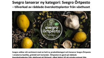 Svegro lanserar örtpesto  -	tillverkad av räddade plantor från växthusen