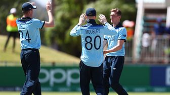 George Hill celebrates a wicket for England U19s (IBC/Getty Sports)
