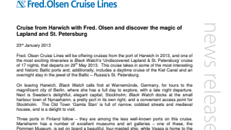 Cruise from Harwich with Fred. Olsen and discover the magic of Lapland and St. Petersburg
