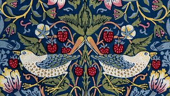 William Morris, Strawberry Thief (Jordbærtyv), bloktrykt bomuldsstof, designet 1883. The William Morris Society (udsnit 3)