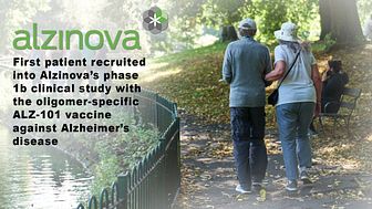 First patient recruited into Alzinova’s phase 1b clinical study with the oligomer-specific ALZ-101 vaccine against Alzheimer’s disease