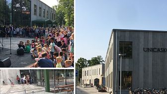 Det blev ett glatt firande när Unicaskolan invigdes torsdagen den 24 augusti. Foto: Liljewall arkitekter