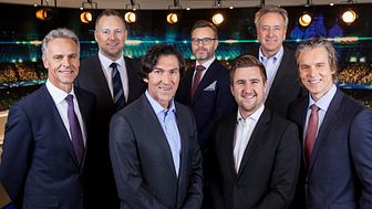 MTG Sports UEFA Champions League team. Fv. Rune Bratseth, Morten Langli, Roar Stokke, Christian Ramberg, Daniel Høglund, Vidar Davidsen, Jan Åge Fjørtoft.