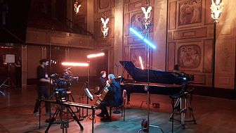 Pianisten Stefan Lindgren och cellisten Mikael Sjögren i dagens webbsända soppkonsert. Foto: Yellow Tone