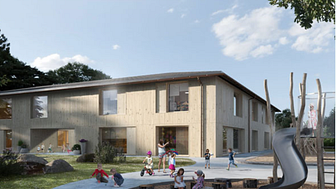 Illustration of the preschool building in Norrtälje. Architect: Scott Rasmusson Källander (SR-K)