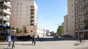Grönskär precis vid Kärrtorps centrum får 42 lägenheter. Illustration: Tovatt Arcitects & Planners AB 
