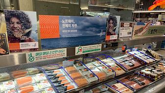 Fiskedisk i Sør-Korea med emballerte produkter. Foto: Norges sjømatråd