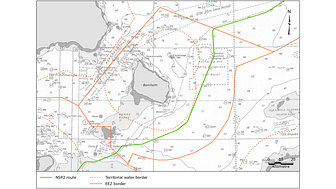 Figure. Map of the Nord Stream 2 route on the Danish continental shelf.  Source: Nord Stream 2 AG